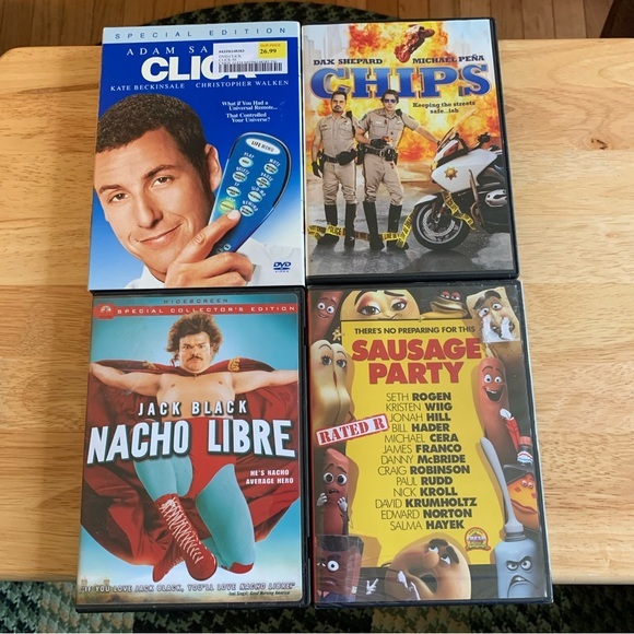 Lot of 4 DVDs Click, CHIPS, Nacho Libre, Sausage Party - Picture 1 of 2